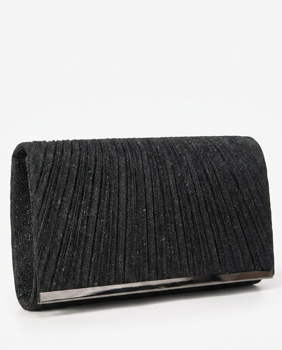 Ambrine Valrose | Pleated Metallic-Trim Clutch Bag