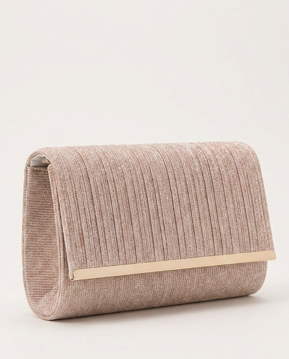 Ambrine Valrose | Pleated Metallic-Trim Clutch Bag