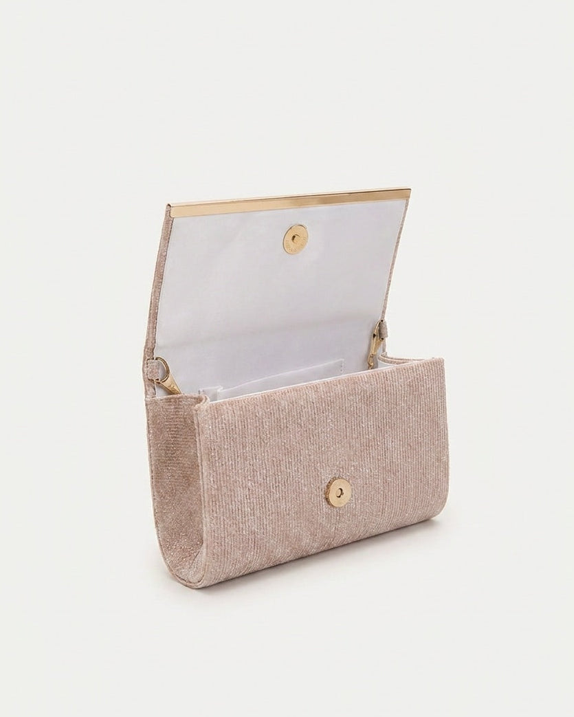 Ambrine Valrose | Pleated Metallic-Trim Clutch Bag