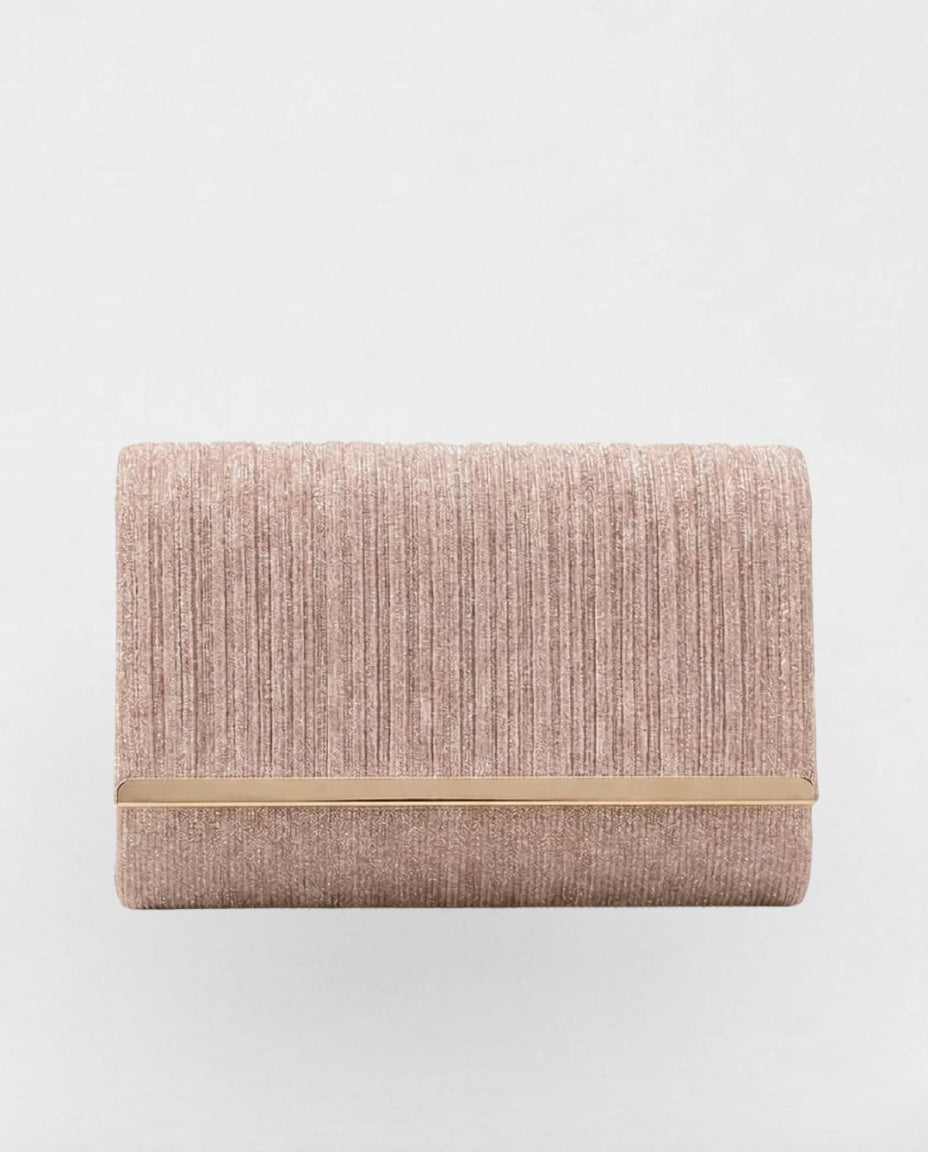 Ambrine Valrose | Pleated Metallic-Trim Clutch Bag