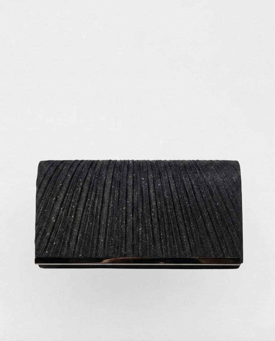 Ambrine Valrose | Pleated Metallic-Trim Clutch Bag