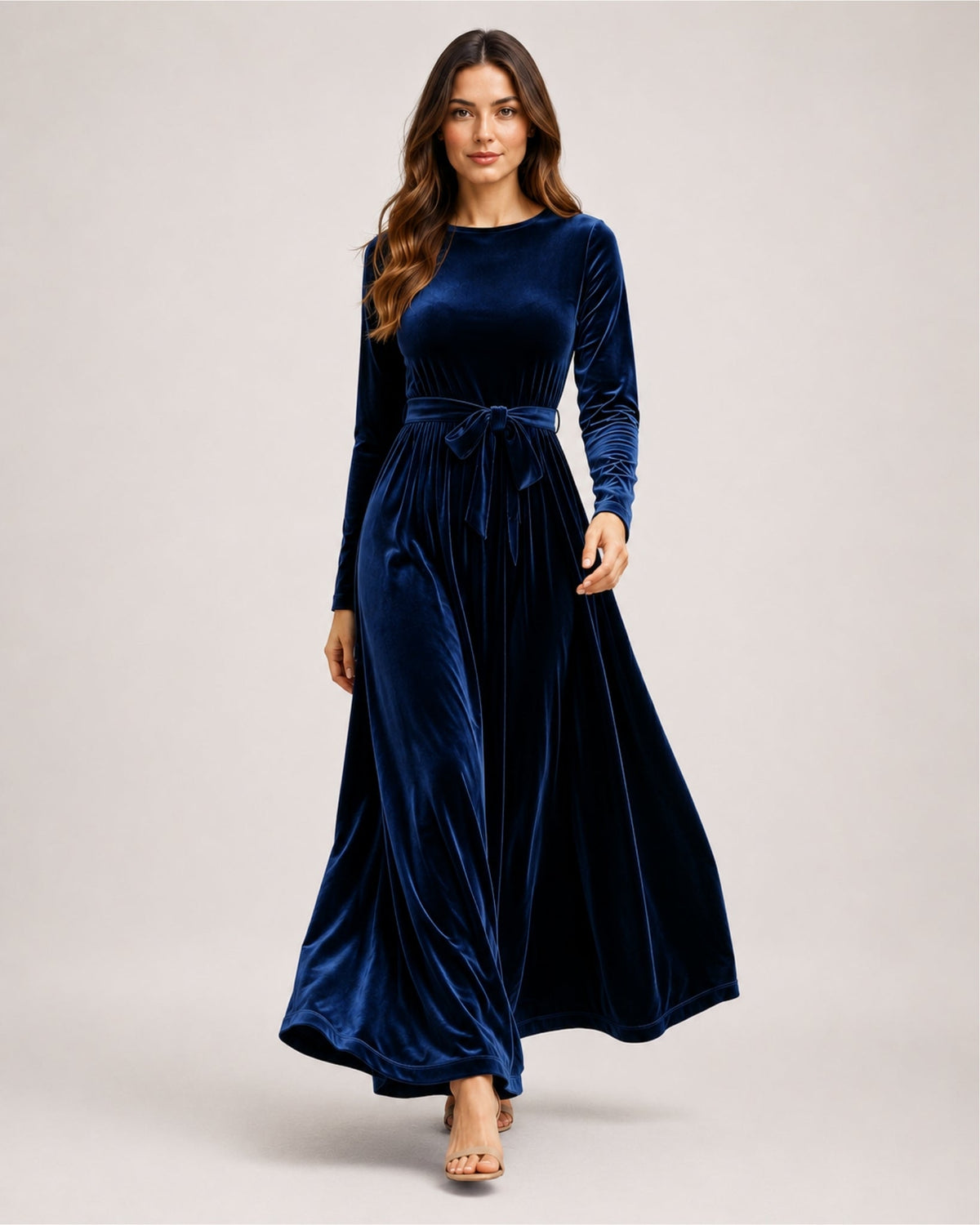 Marcella Varenza | Women's Velvet Maxi Dress Long Sleeve Belted Style