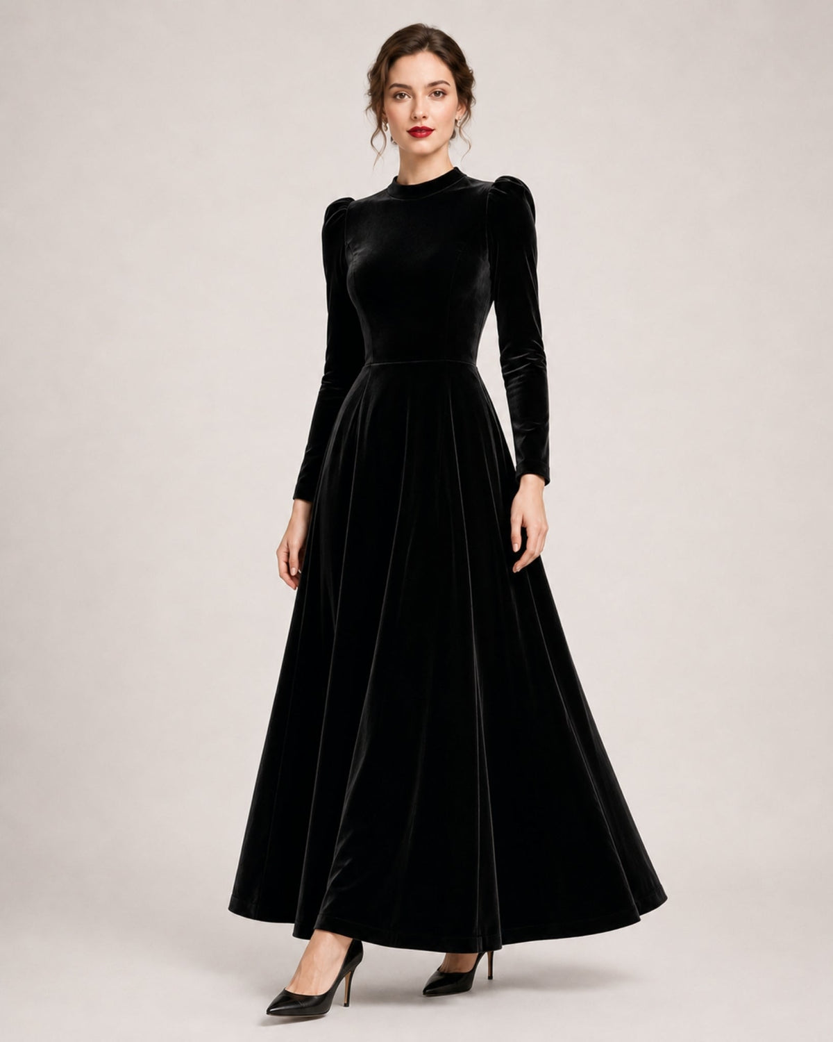 Ilaria Montavero | Women's Velvet Dress Midi Long Sleeve A Line Style