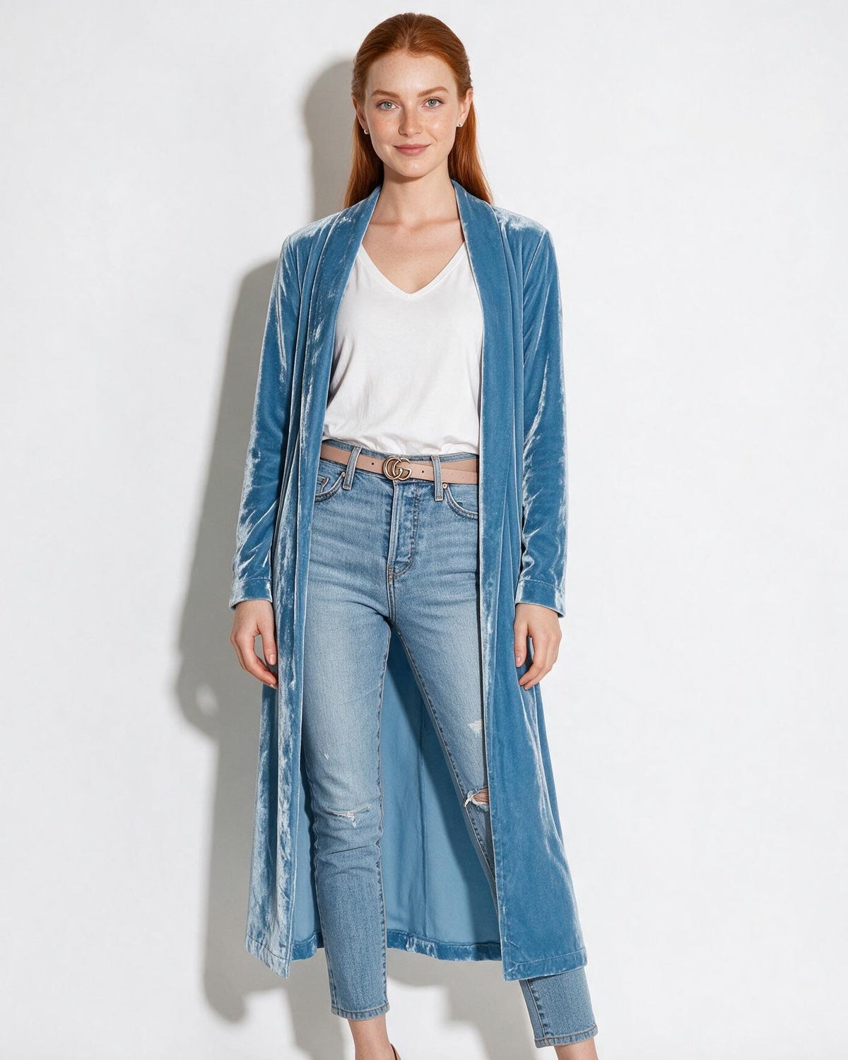Azélina Beaufort | Open Front Shawl Collar Longline Duster Coat