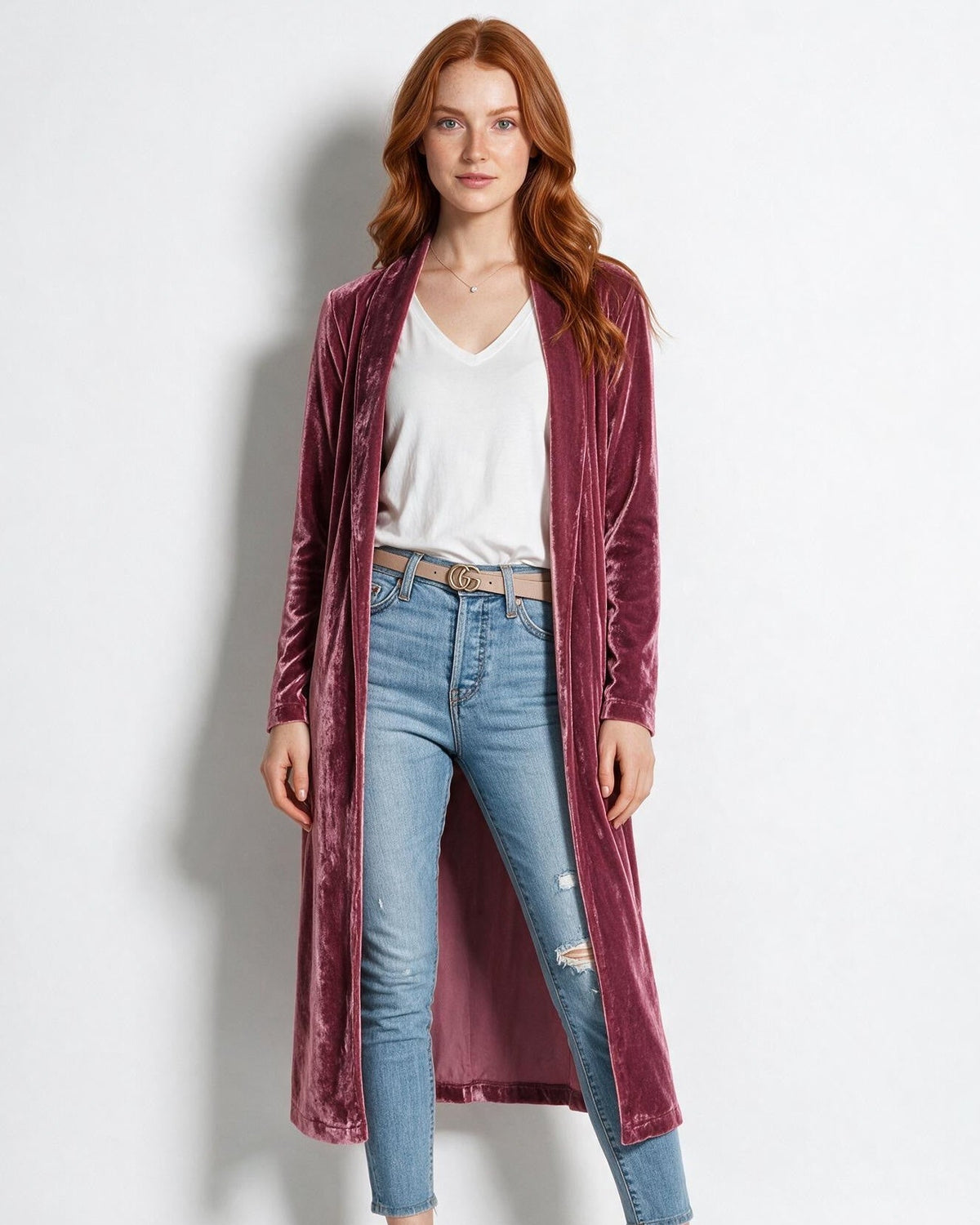 Azélina Beaufort | Open Front Shawl Collar Longline Duster Coat