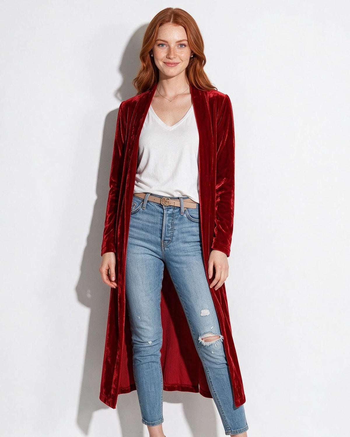 Azélina Beaufort | Open Front Shawl Collar Longline Duster Coat