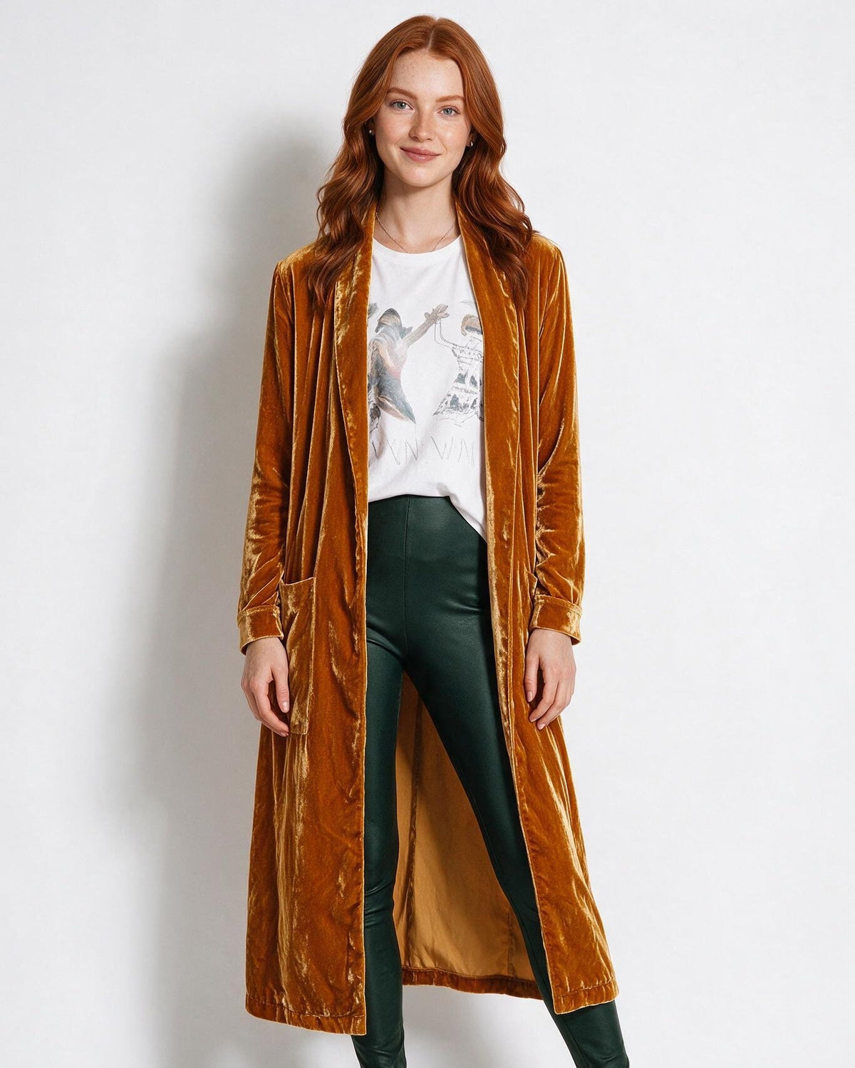 Azélina Beaufort | Open Front Shawl Collar Longline Duster Coat