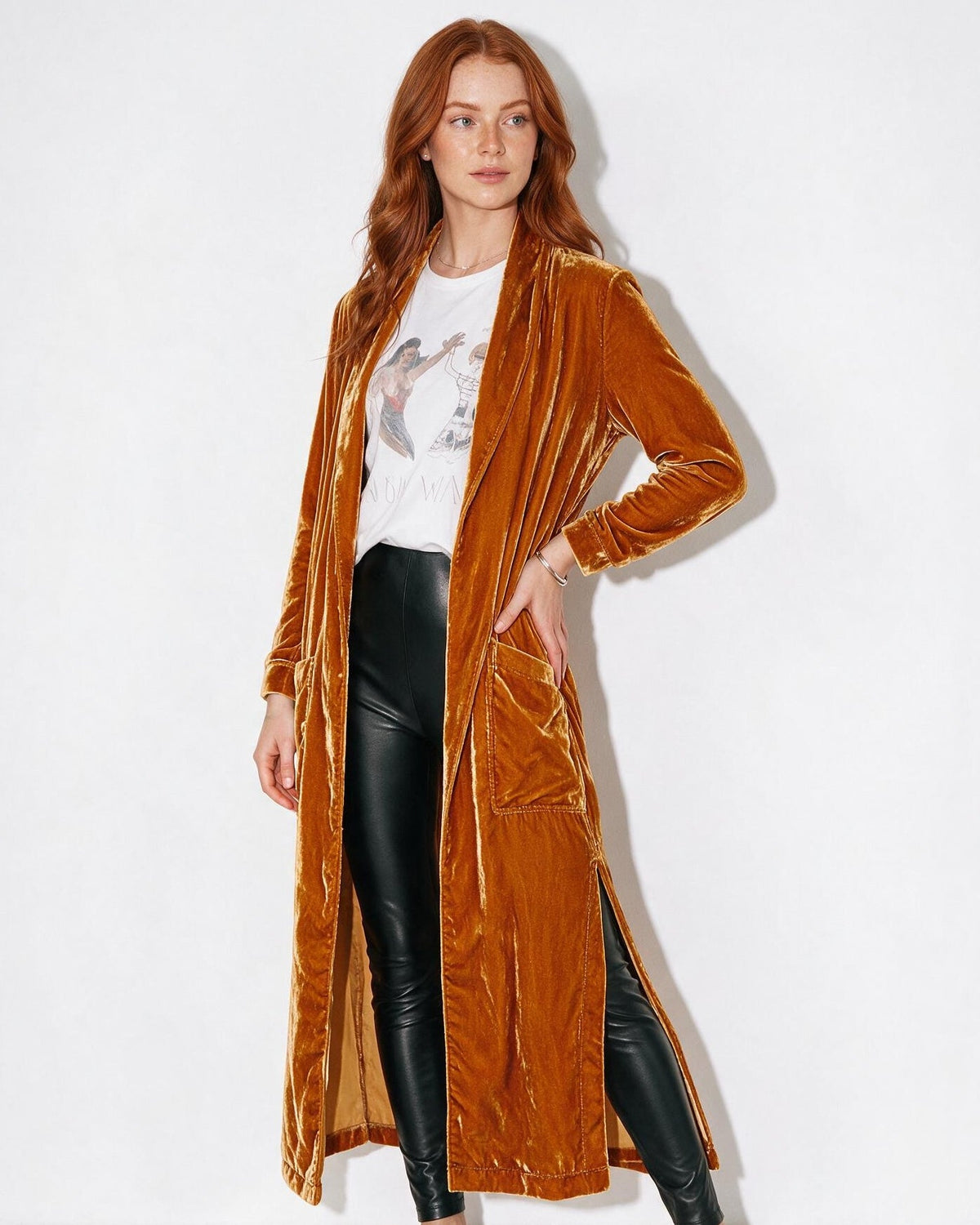 Azélina Beaufort | Open Front Shawl Collar Longline Duster Coat