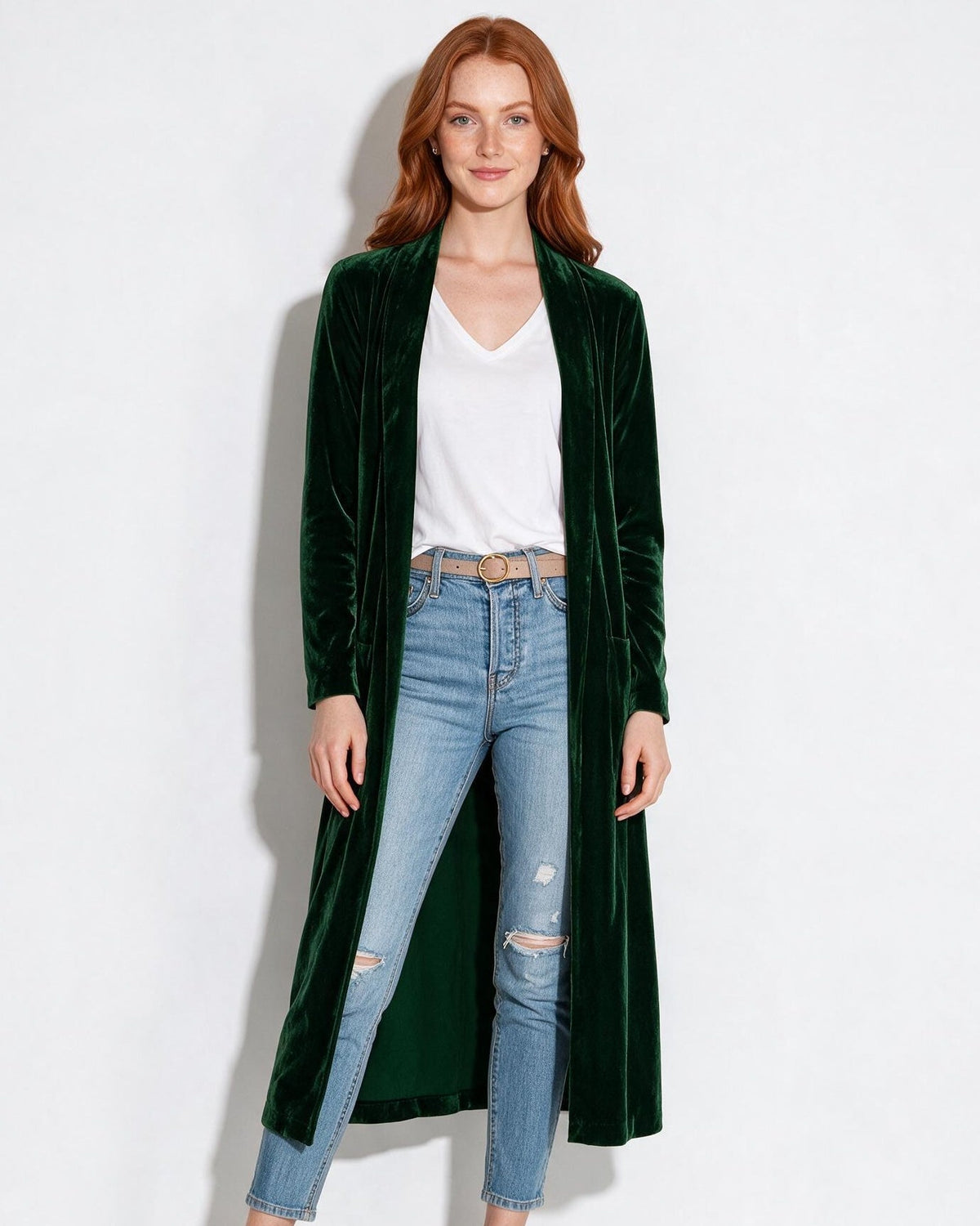 Azélina Beaufort | Open Front Shawl Collar Longline Duster Coat