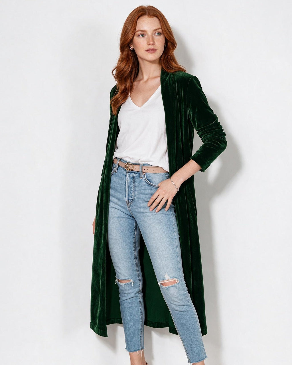 Azélina Beaufort | Open Front Shawl Collar Longline Duster Coat