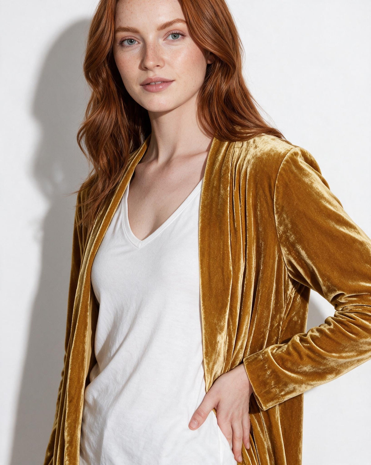 Azélina Beaufort | Open Front Shawl Collar Longline Duster Coat
