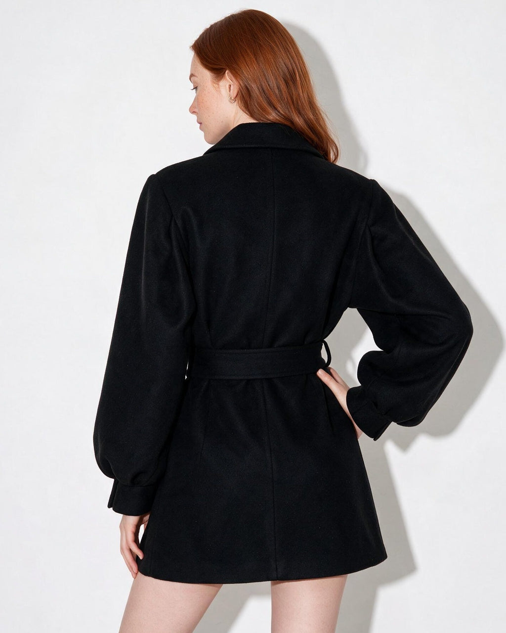 Arielle Montaigu | Belted Balloon-Sleeve Swing Coat