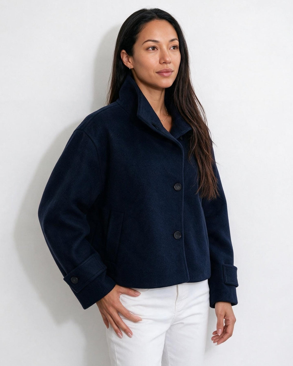Orielle Saint-Aubin | Asymmetric Cropped Funnel Collar Jacket