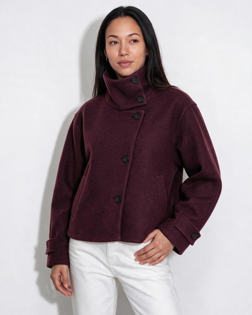 Orielle Saint-Aubin | Asymmetric Cropped Funnel Collar Jacket
