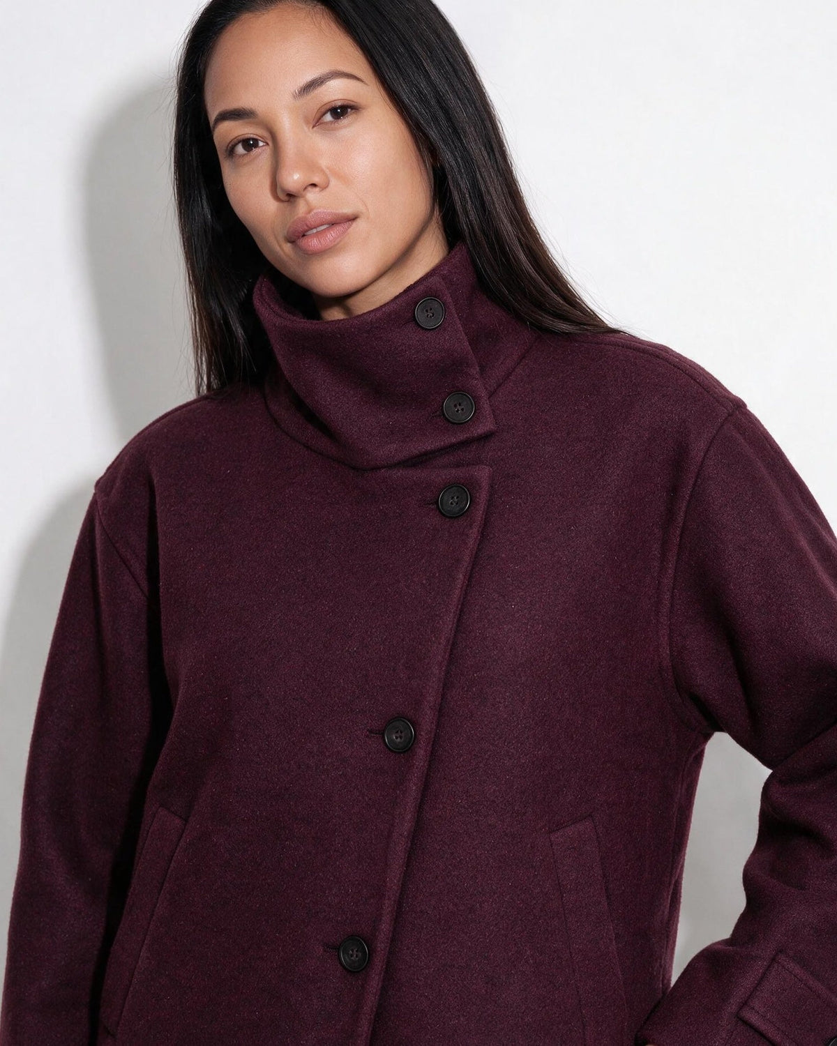 Orielle Saint-Aubin | Asymmetric Cropped Funnel Collar Jacket