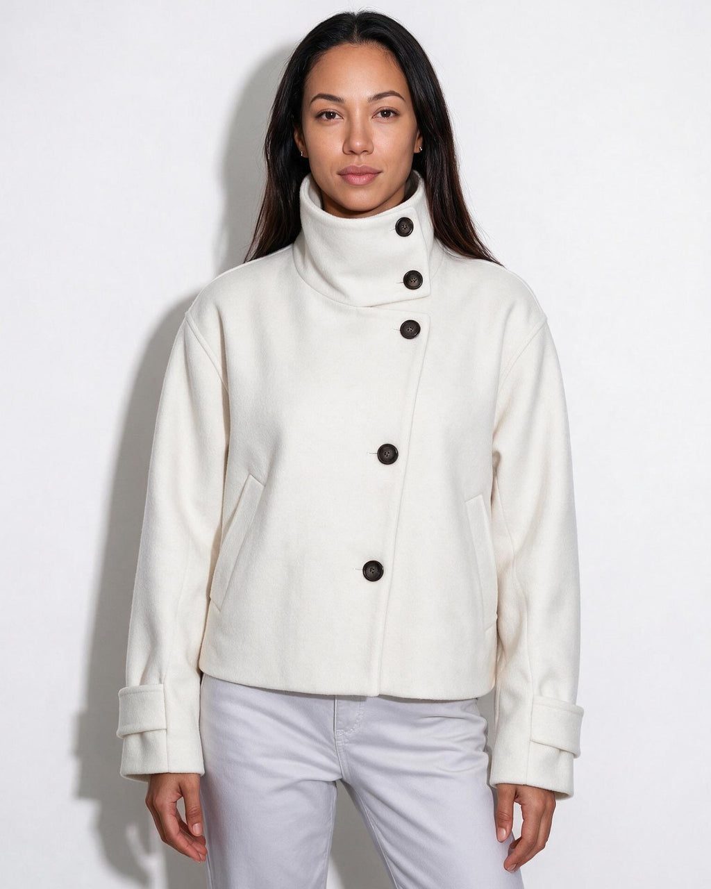 Orielle Saint-Aubin | Asymmetric Cropped Funnel Collar Jacket