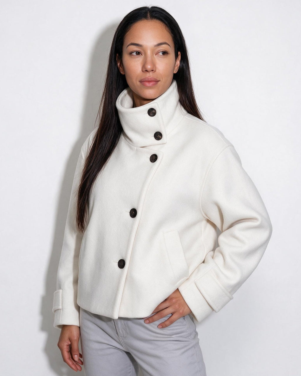 Orielle Saint-Aubin | Asymmetric Cropped Funnel Collar Jacket