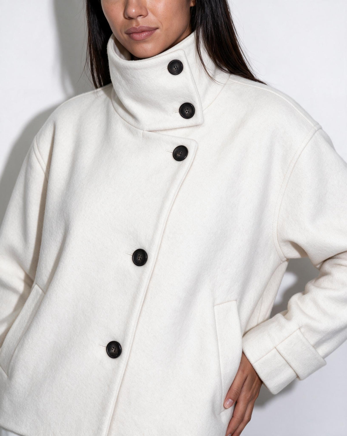 Orielle Saint-Aubin | Asymmetric Cropped Funnel Collar Jacket
