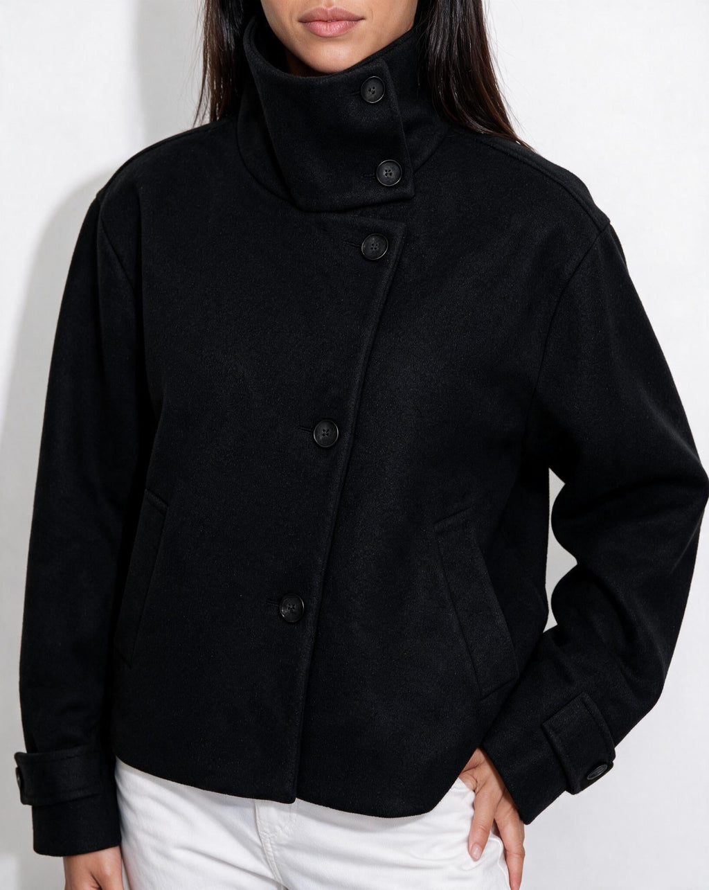 Orielle Saint-Aubin | Asymmetric Cropped Funnel Collar Jacket