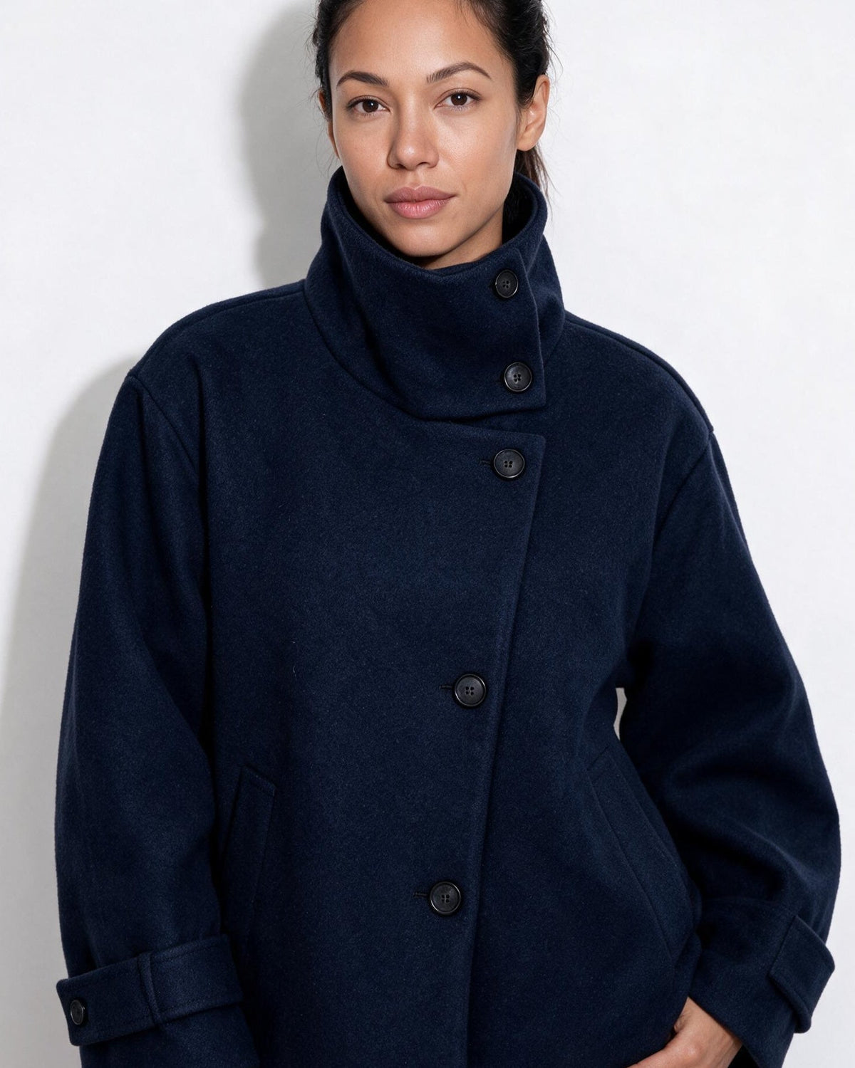 Orielle Saint-Aubin | Asymmetric Cropped Funnel Collar Jacket
