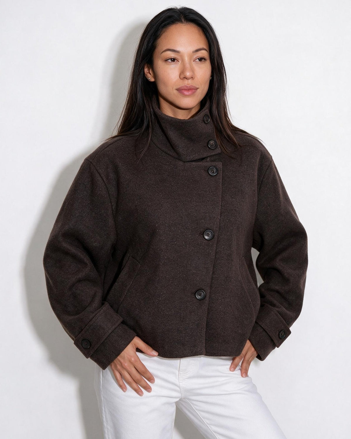 Orielle Saint-Aubin | Asymmetric Cropped Funnel Collar Jacket