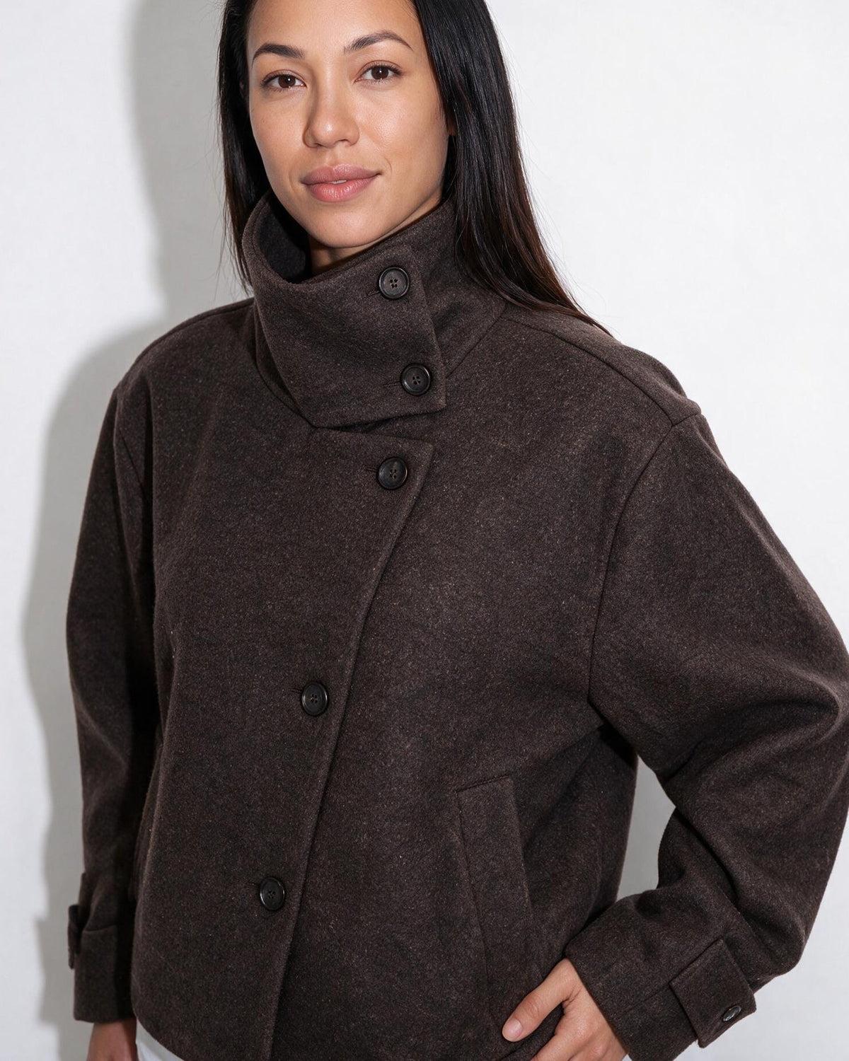 Orielle Saint-Aubin | Asymmetric Cropped Funnel Collar Jacket
