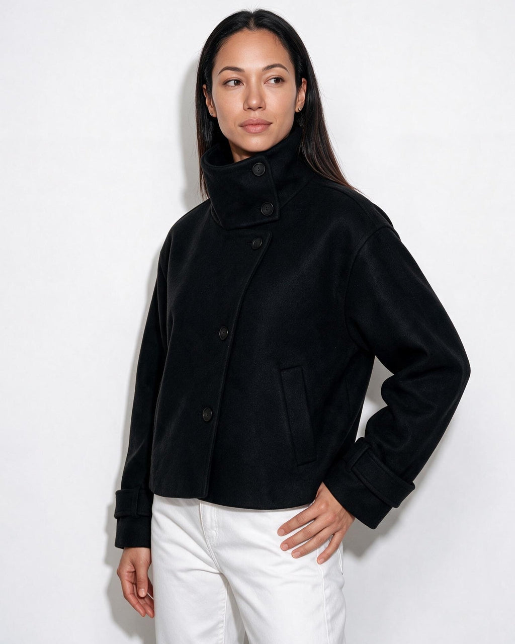 Orielle Saint-Aubin | Asymmetric Cropped Funnel Collar Jacket