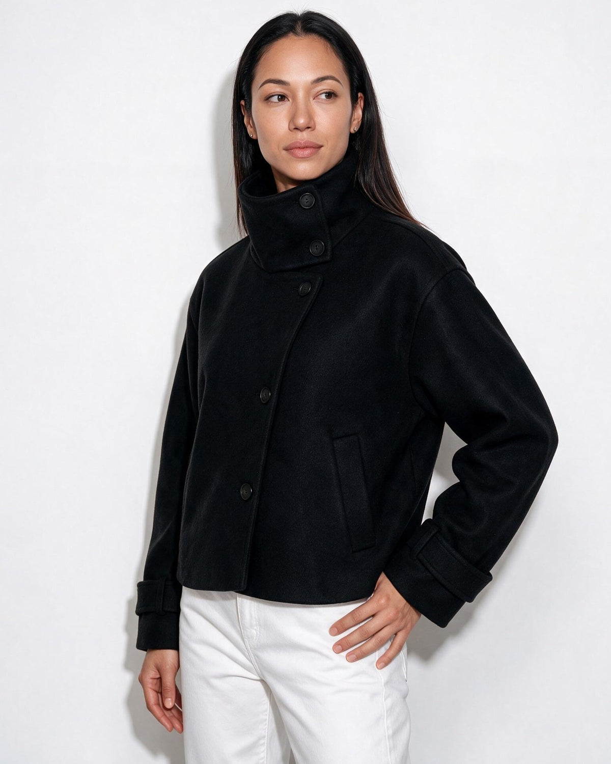 Orielle Saint-Aubin | Asymmetric Cropped Funnel Collar Jacket