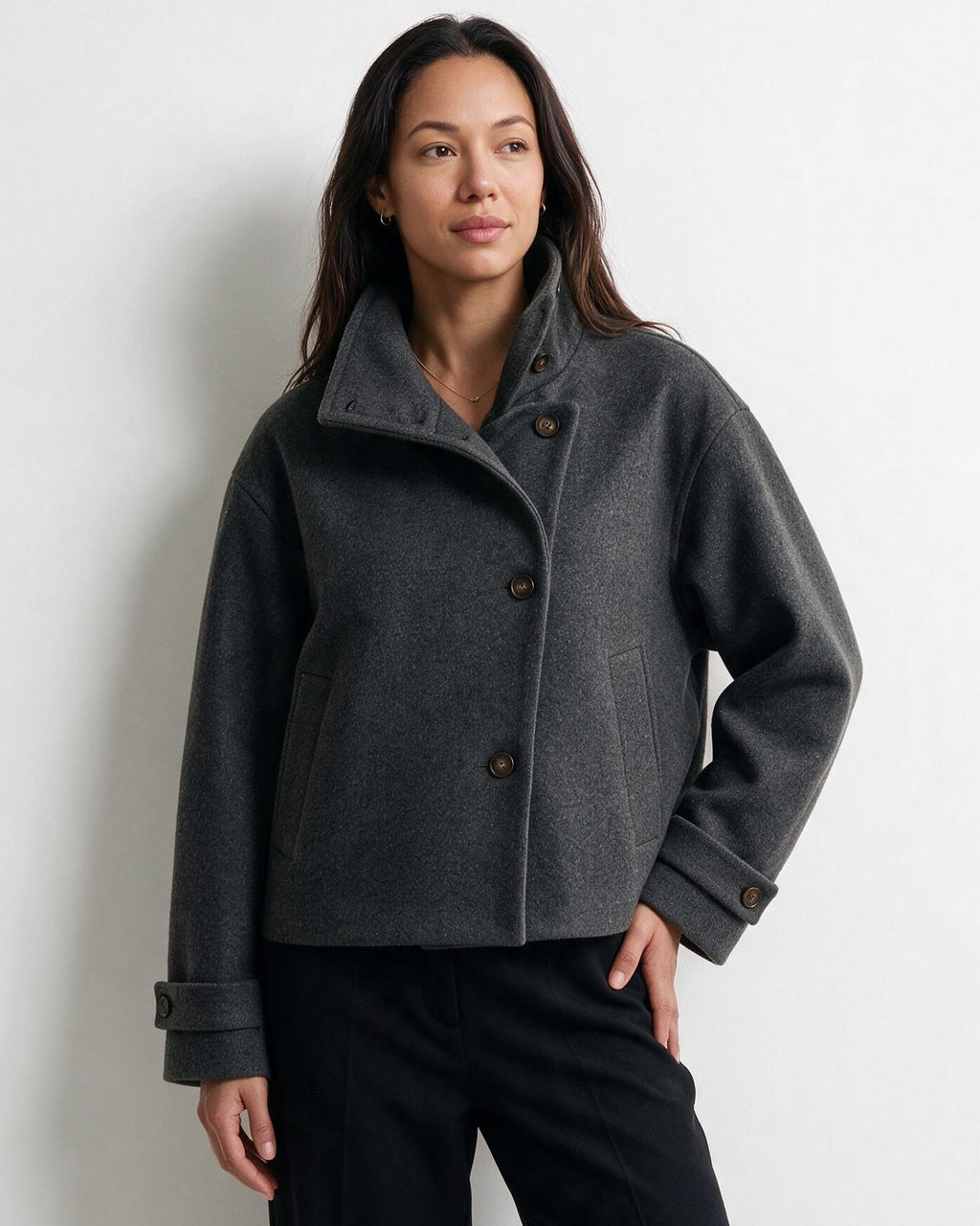 Orielle Saint-Aubin | Asymmetric Cropped Funnel Collar Jacket
