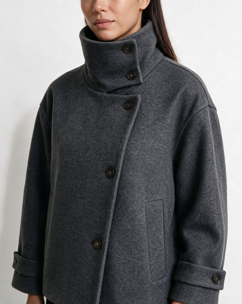 Orielle Saint-Aubin | Asymmetric Cropped Funnel Collar Jacket
