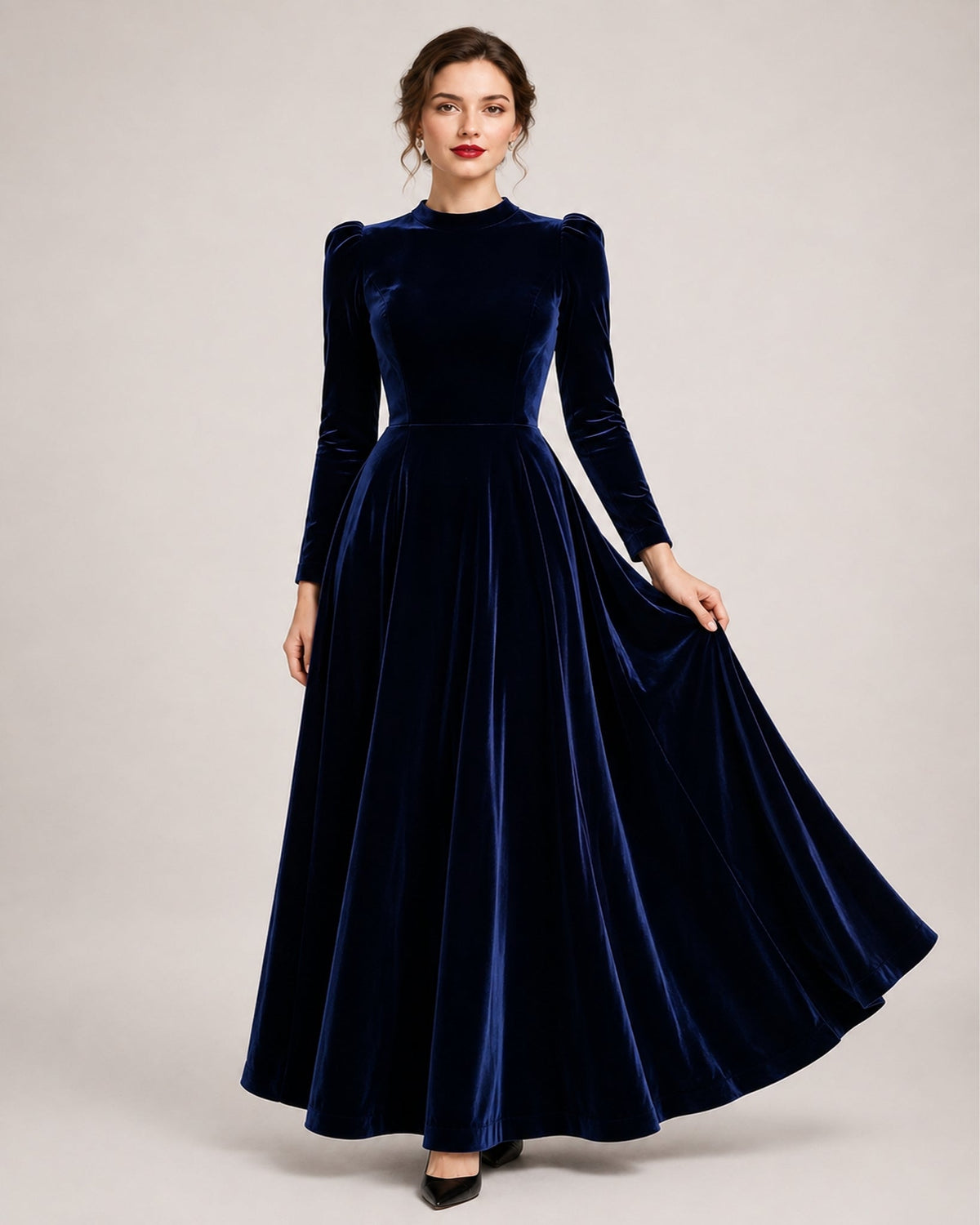 Ilaria Montavero | Women's Velvet Dress Midi Long Sleeve A Line Style
