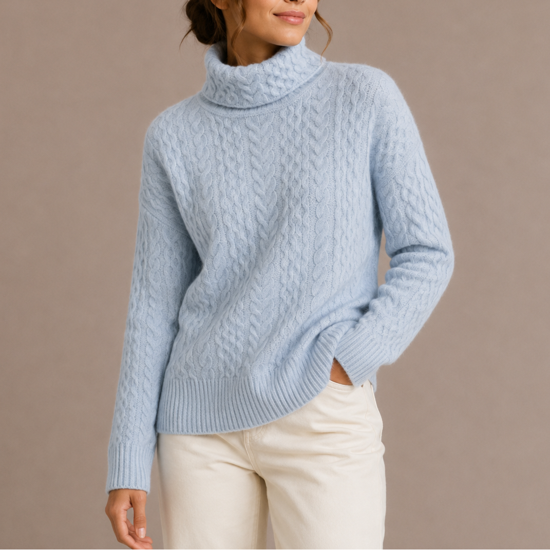 Noémie Laurent | Women’s Cable Knit Turtleneck Sweater – Chunky Winter Jumper