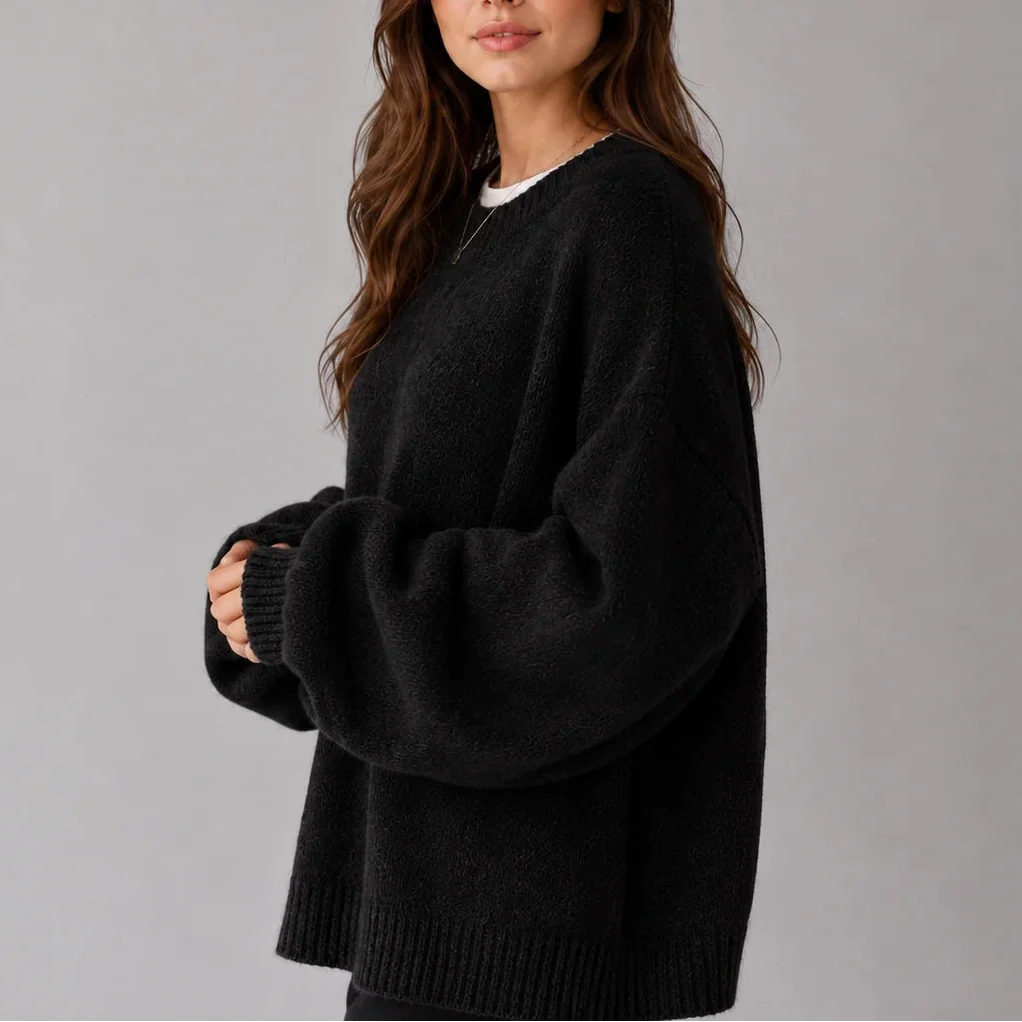 Suzie Rennes | Women’s Oversized Knit Jumper – Crew Neck Sweater with Balloon Sleeves