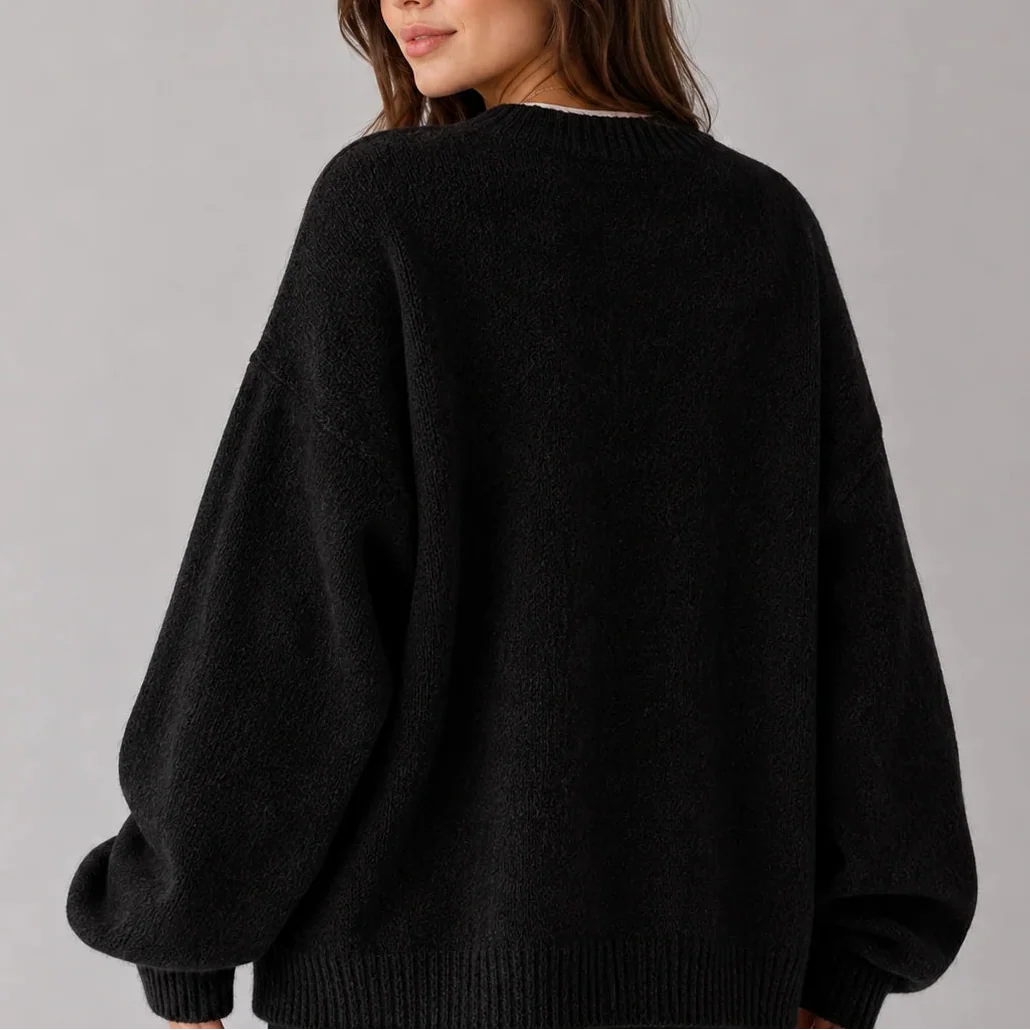 Suzie Rennes | Women’s Oversized Knit Jumper – Crew Neck Sweater with Balloon Sleeves