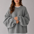 Suzie Rennes | Women’s Oversized Knit Jumper – Crew Neck Sweater with Balloon Sleeves