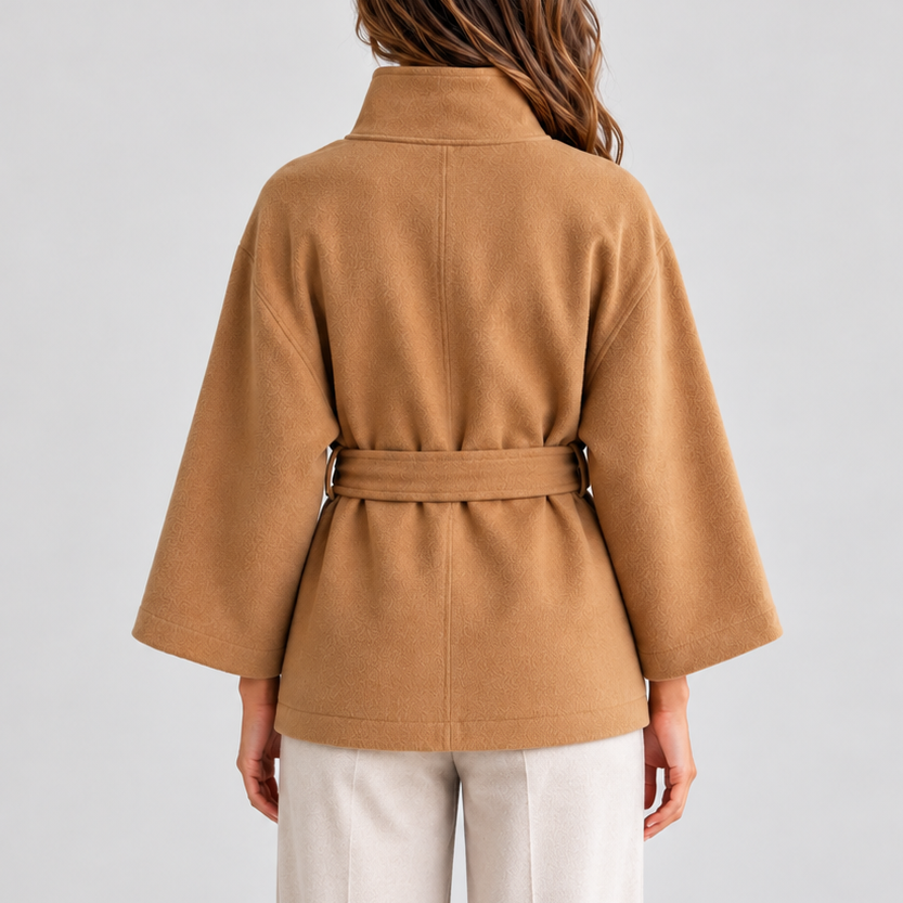 Pia Savoie | Women’s Belted Cape Jacket with Stand Collar