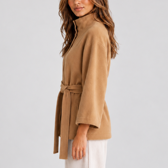Pia Savoie | Women’s Belted Cape Jacket with Stand Collar