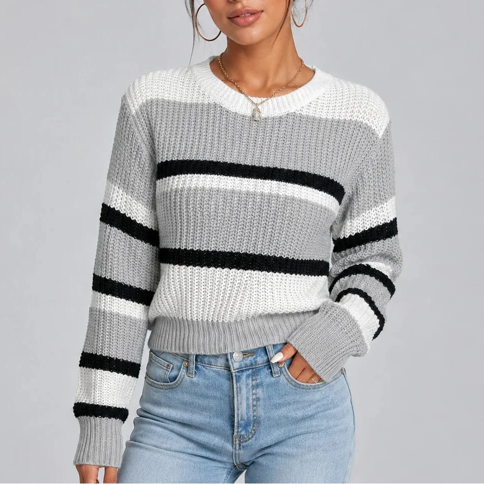 Margaux Devere | Women’s Striped Crew Neck Knitted Sweater