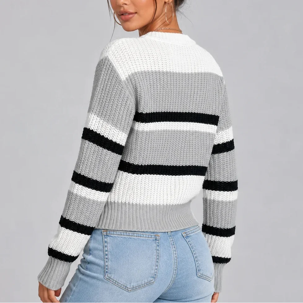 Margaux Devere | Women’s Striped Crew Neck Knitted Sweater
