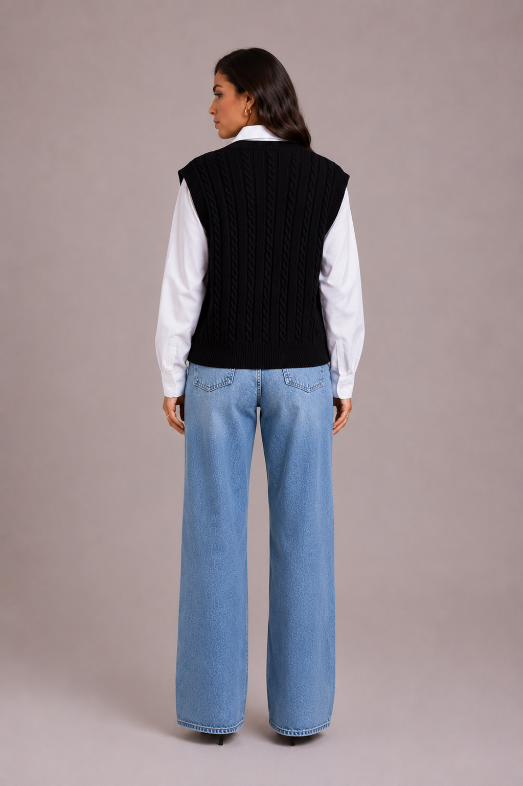 Sofia Ravellino | Women's Black V Neck Cable Knit Sweater Vest Top