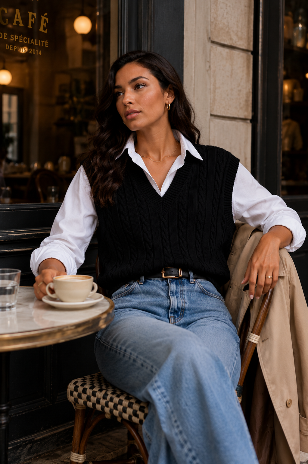 Emma Dupont | Women's Black V Neck Cable Knit Sweater Vest Top