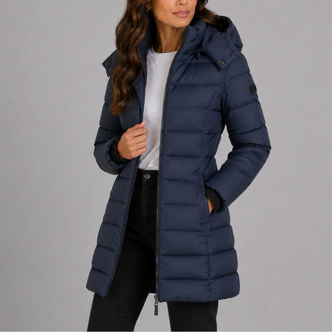 Roxane Delcourt | Women's Long Hooded Puffer Jacket | Insulated Winter Coat