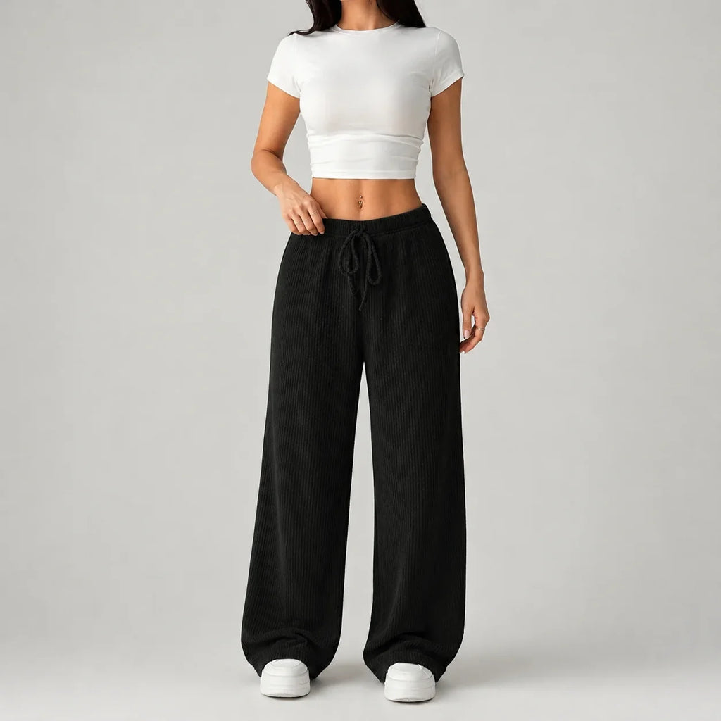 Clarisse Chavanne | Women’s Ribbed Wide Leg Drawstring Lounge Pants