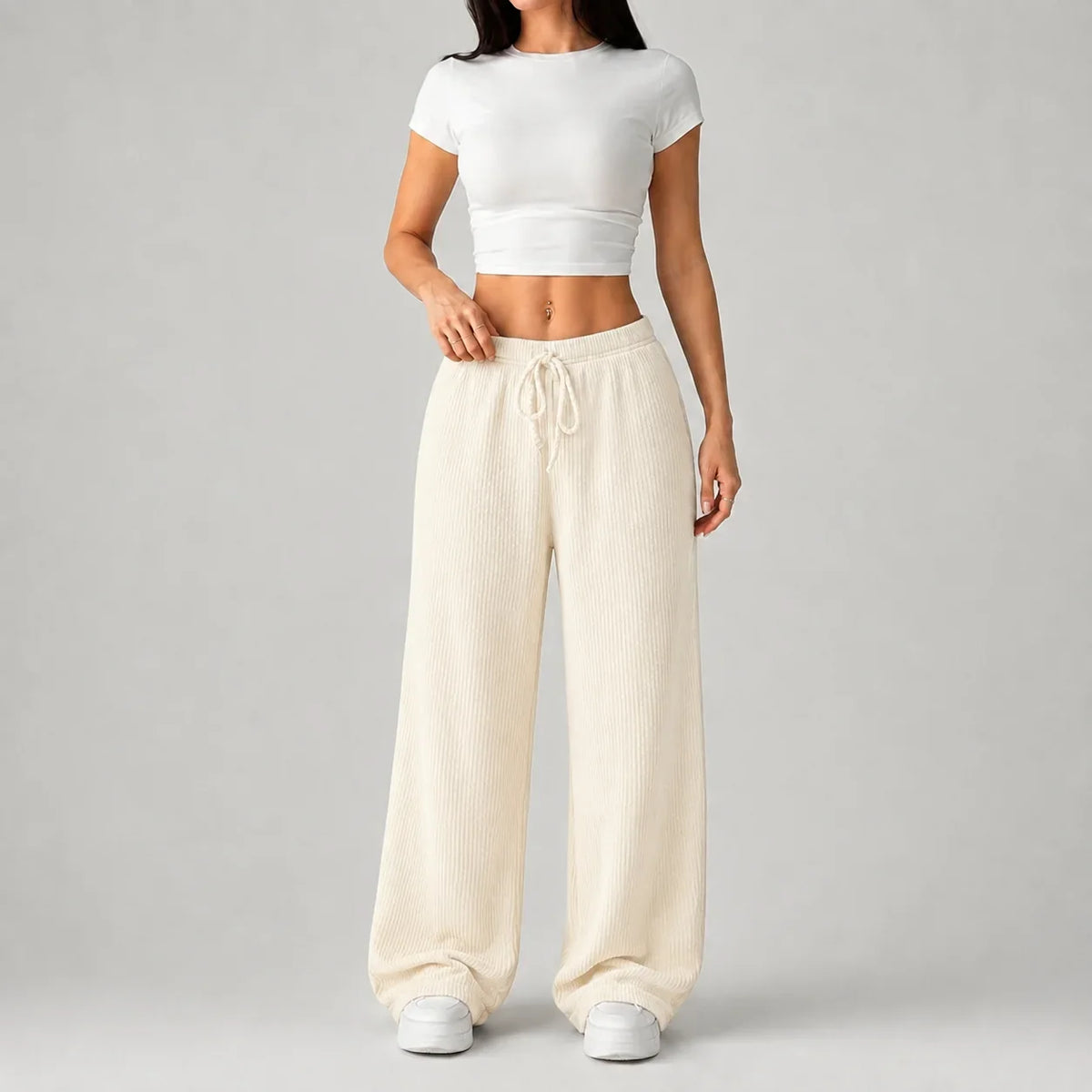 Clarisse Chavanne | Women’s Ribbed Wide Leg Drawstring Lounge Pants