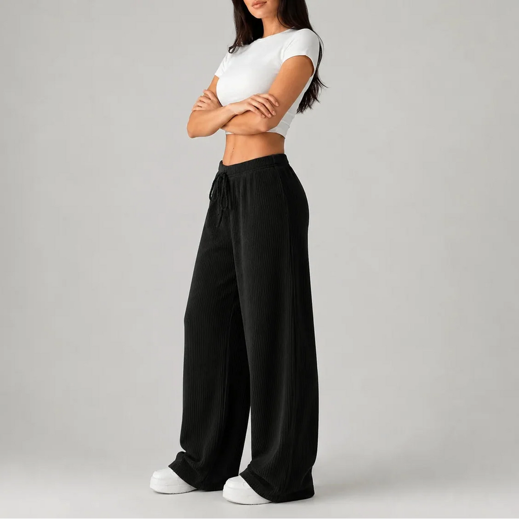 Clarisse Chavanne | Women’s Ribbed Wide Leg Drawstring Lounge Pants