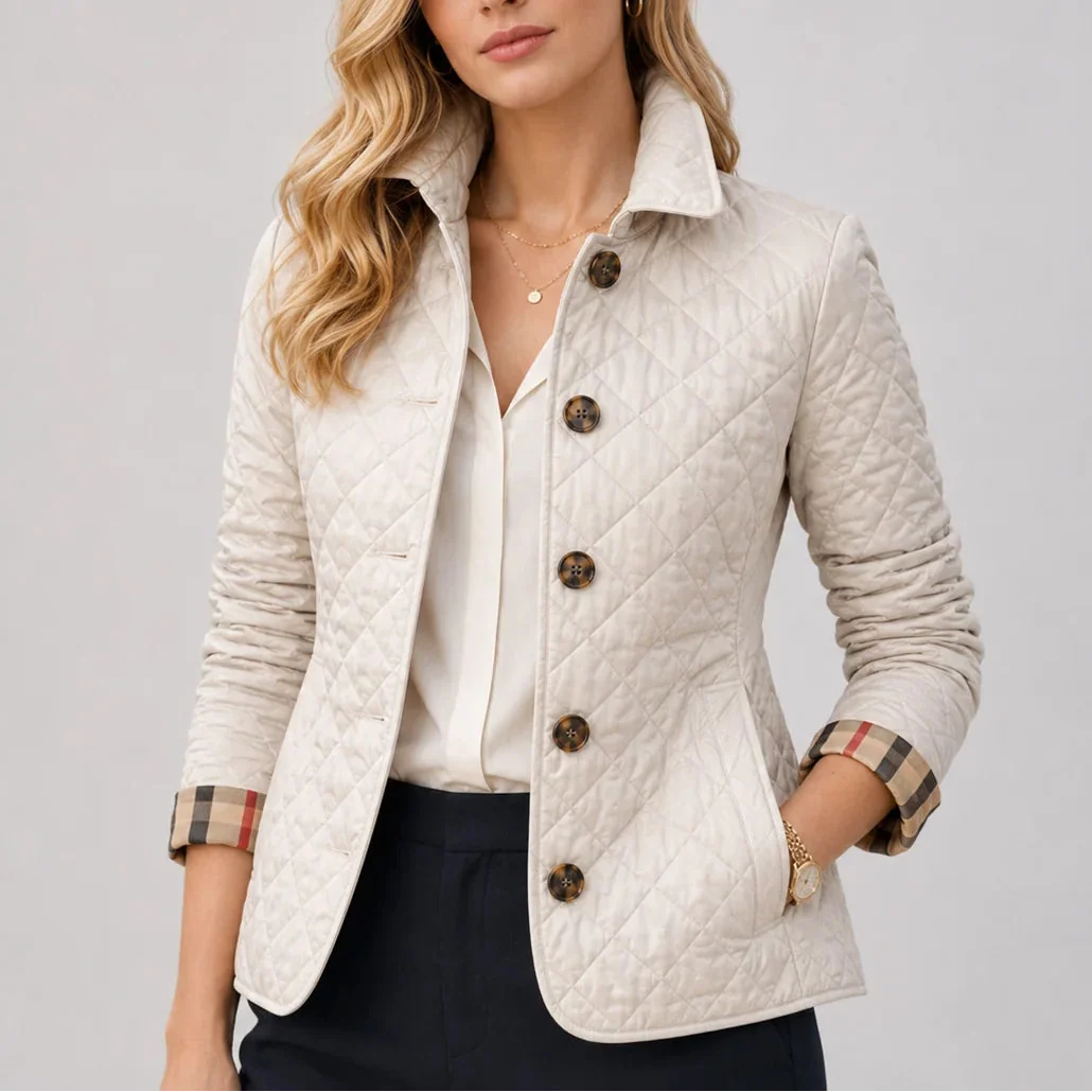 Gaëlle Ségur | Women’s Quilted Jacket - Button-Up Lightweight Coat with Stand Collar
