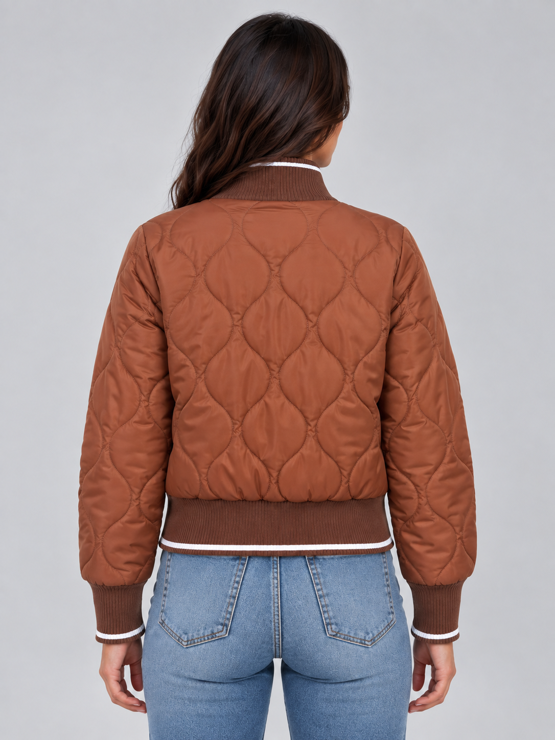 Léonille Clairval | Women’s Quilted Bomber Jacket – Ribbed High Neck Zip-Up Coat