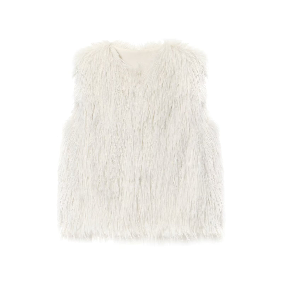 Nolwenn Montélier | White Shaggy Faux Fur V-Neck Waistcoat