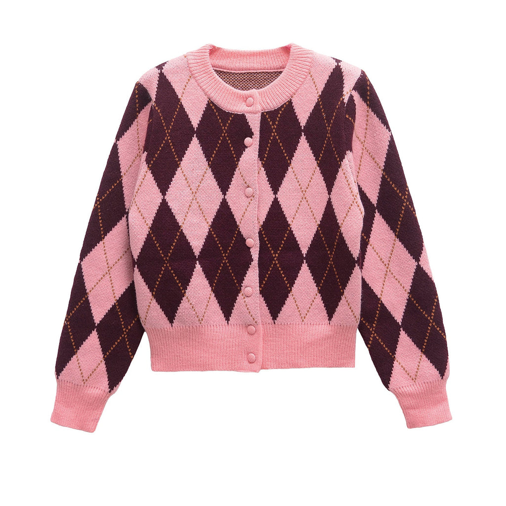 Morgane Bellemare  | Cropped Argyle Knit Cardigan