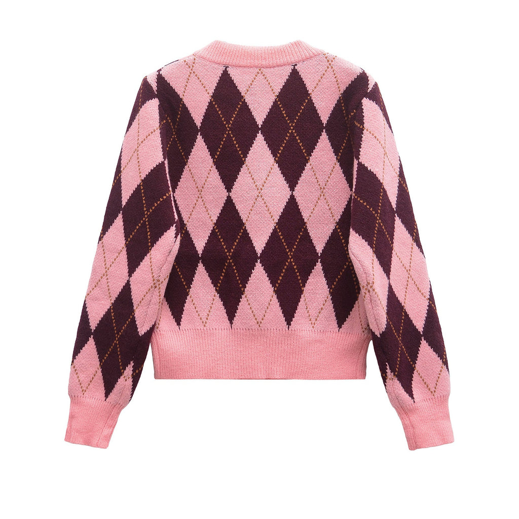 Morgane Bellemare  | Cropped Argyle Knit Cardigan